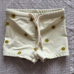 Rylee + Cru Cream Swim Trunks with Yellow Sun Print